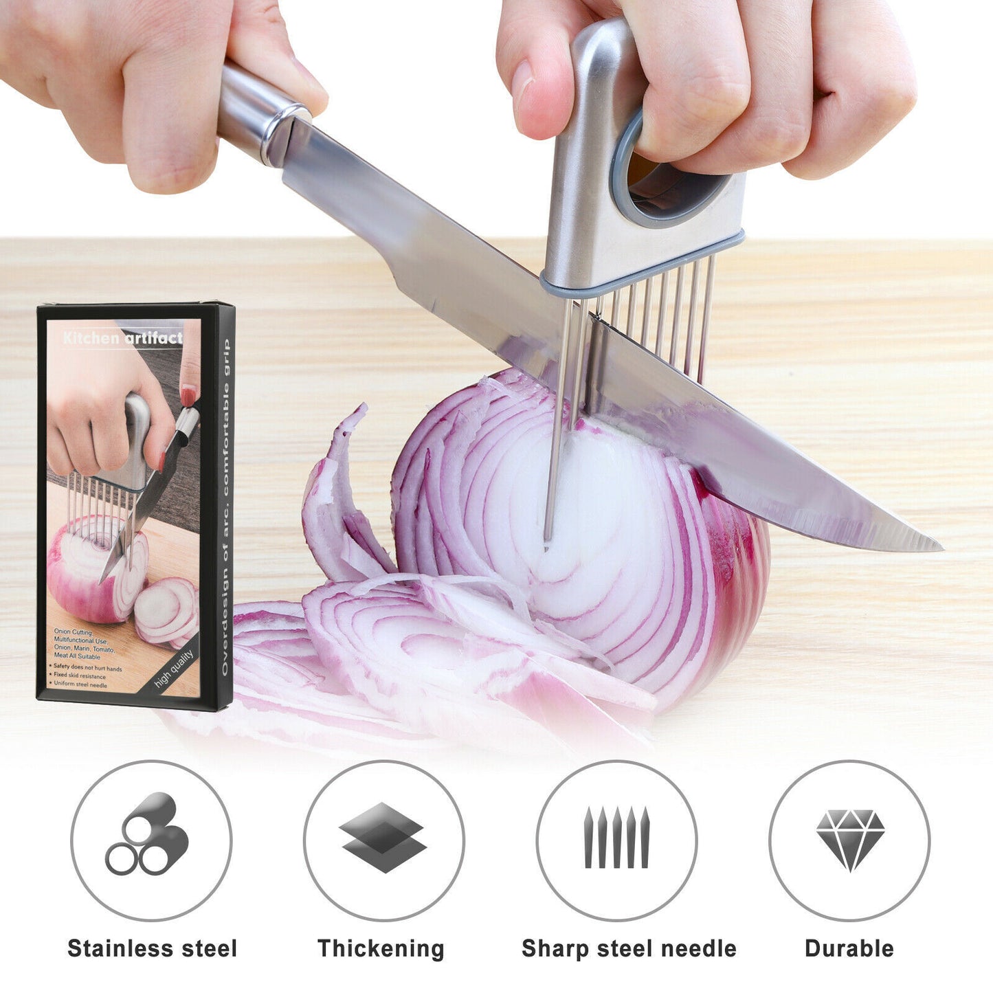 Vegetable Slicer Tool – Onion & Tomato Holder, Stainless Steel