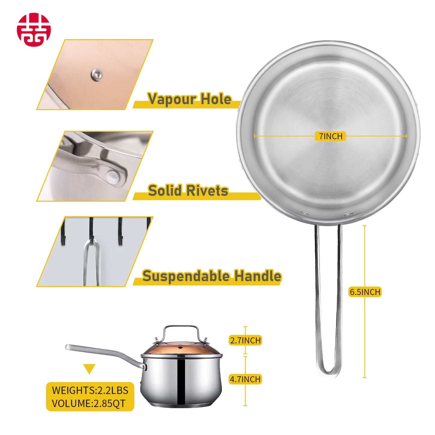 WANGYUANJI  Saucepan – 2.85QT Non-Stick Soup Pot, Oven & Dishwasher Safe