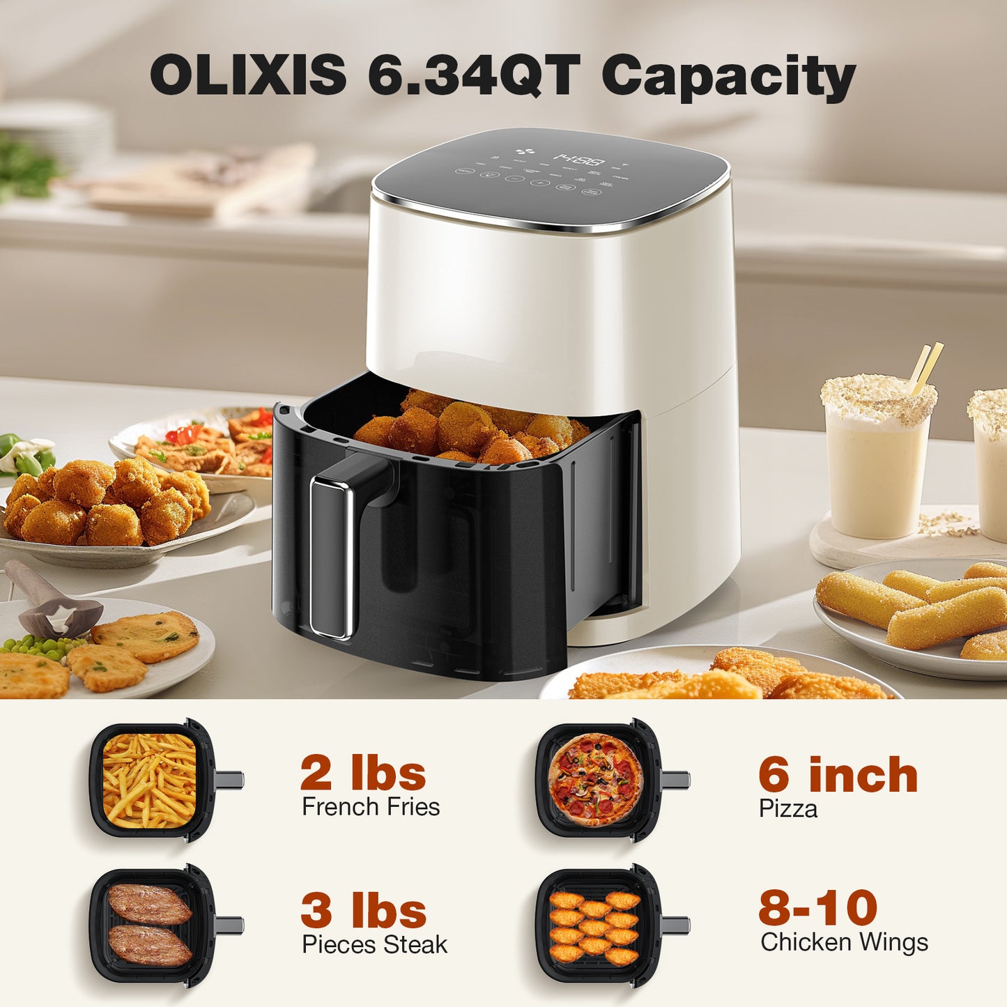 6 Quart Square Air Fryer – Air Fry, Roast, Bake, Steam, Reheat, Dehydrate