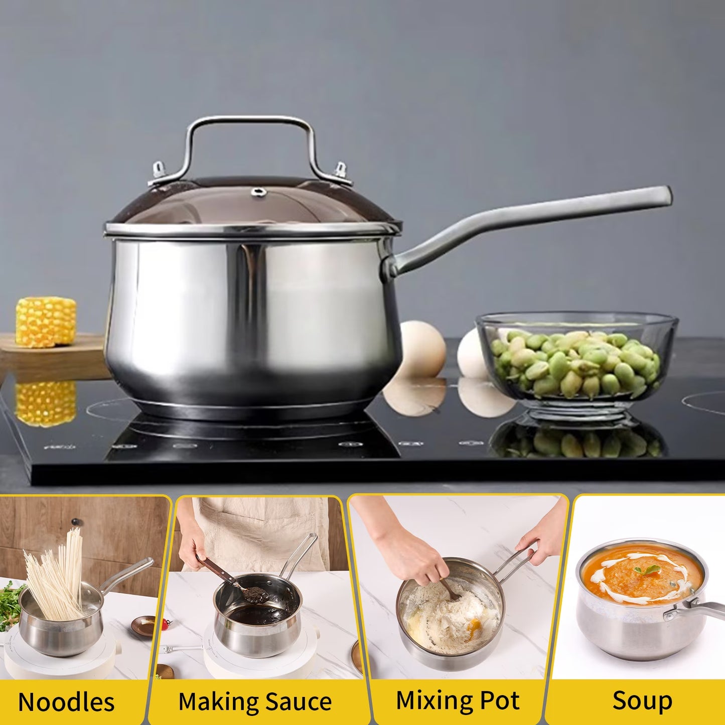 WANGYUANJI  Saucepan – 2.85QT Non-Stick Soup Pot, Oven & Dishwasher Safe
